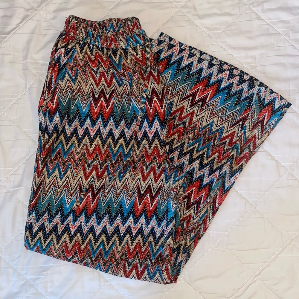Cotton Express Multicolor Zigzag Wide Leg Pants